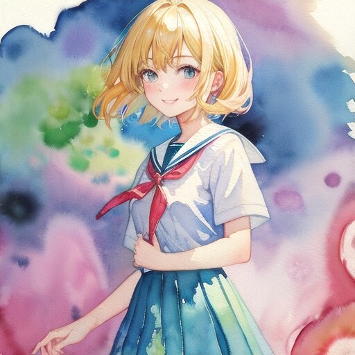 水彩金髪女学生 | の人気AIイラスト・グラビア