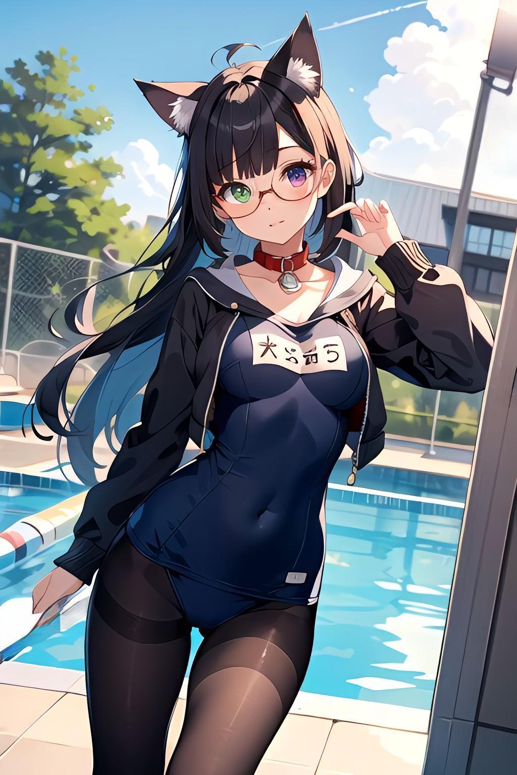 スク水黒タイツな猫さん🩱😸