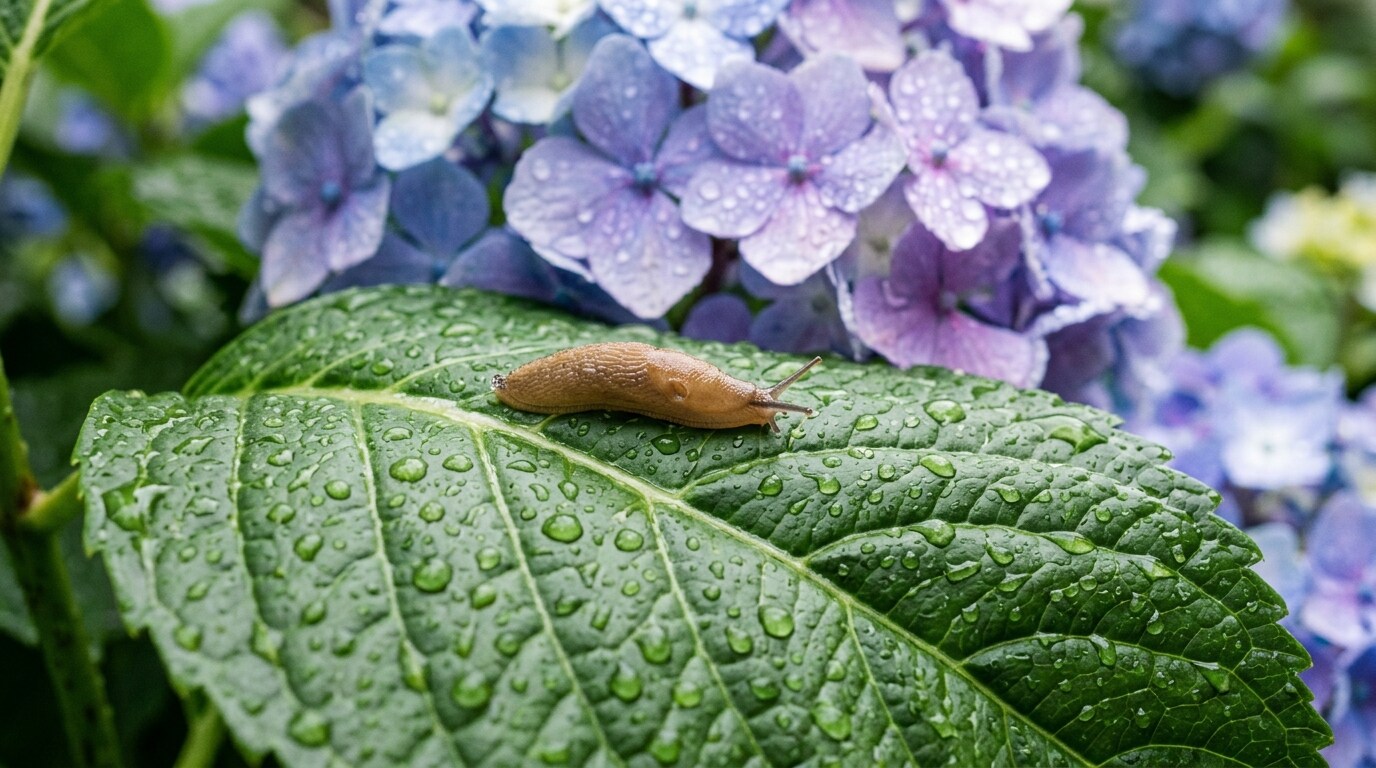 紫陽花と蝸牛・・・い、いやナメクジ(笑)