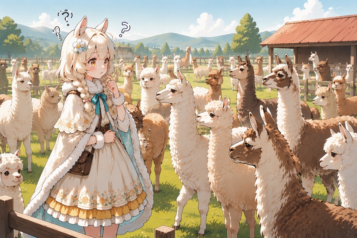 アルパカとリャマの違いが分からず混乱するアルパカちゃん | の人気AIイラスト・グラビア