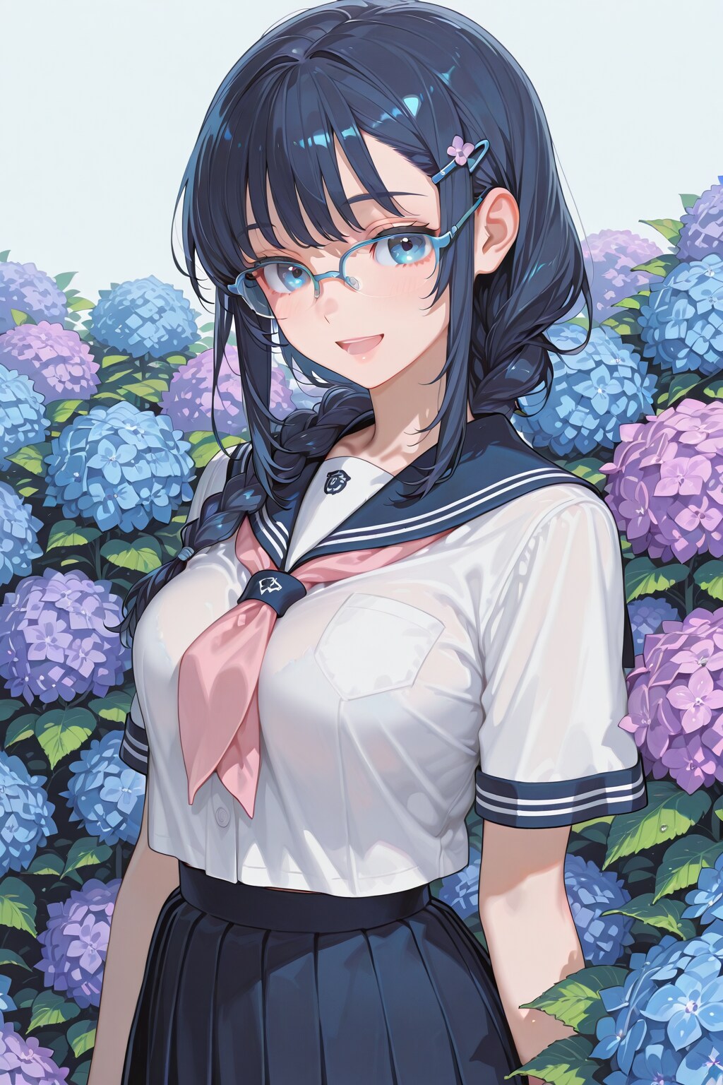紫陽花とセーラー服