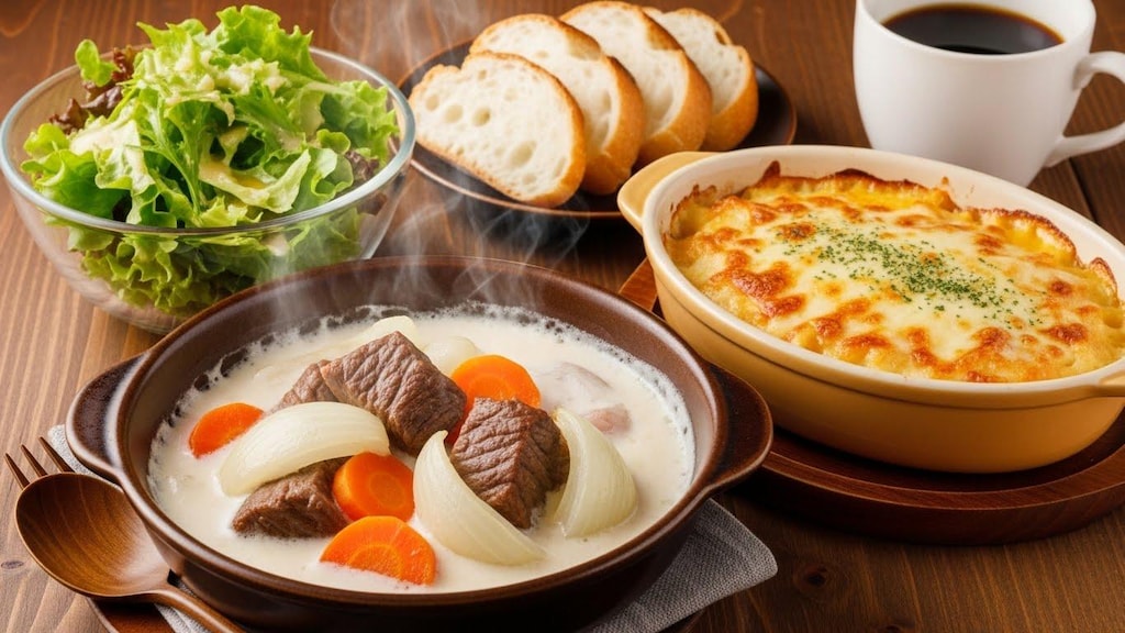 摩訶不思議食堂のクリームシチューとグラタンのあったかセット