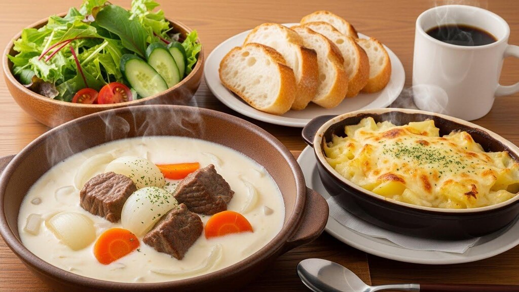 摩訶不思議食堂のクリームシチューとグラタンのあったかセット