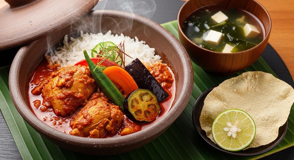 摩訶不思議食堂のスリランカカレーと味噌汁のセット