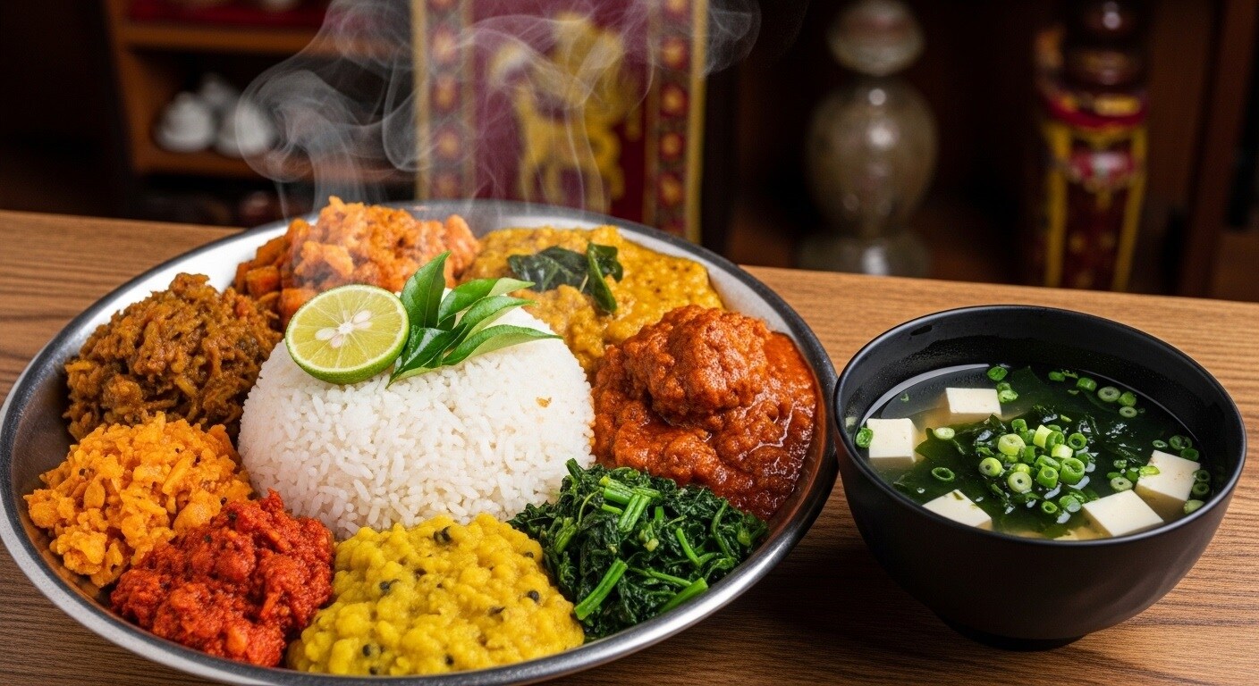 摩訶不思議食堂のスリランカカレーと味噌汁のセット | の人気AIイラスト・グラビア