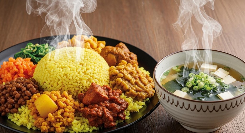 摩訶不思議食堂のスリランカカレーと味噌汁のセット