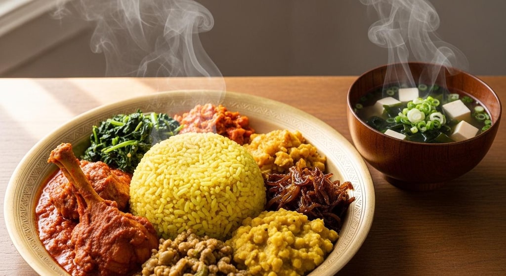 摩訶不思議食堂のスリランカカレーと味噌汁のセット