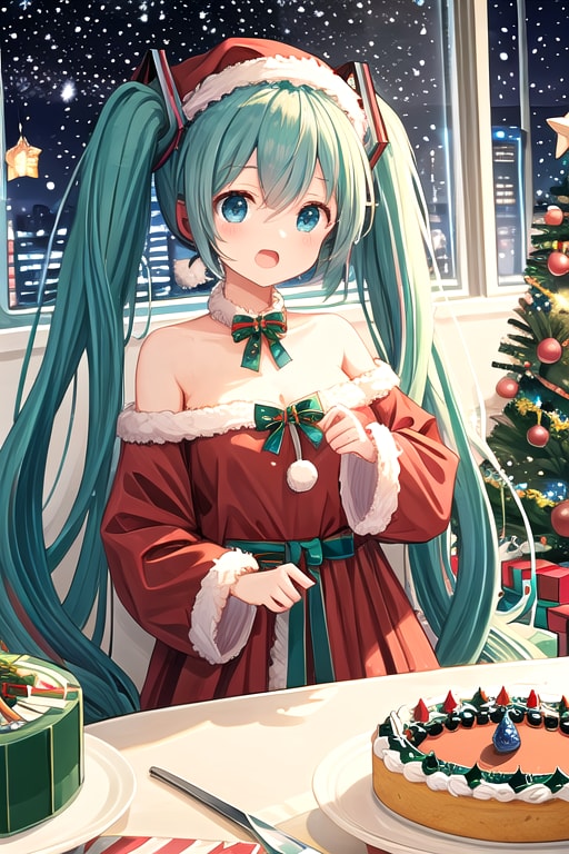 ミクサンタとクリスマスケーキ | の人気AIイラスト・グラビア