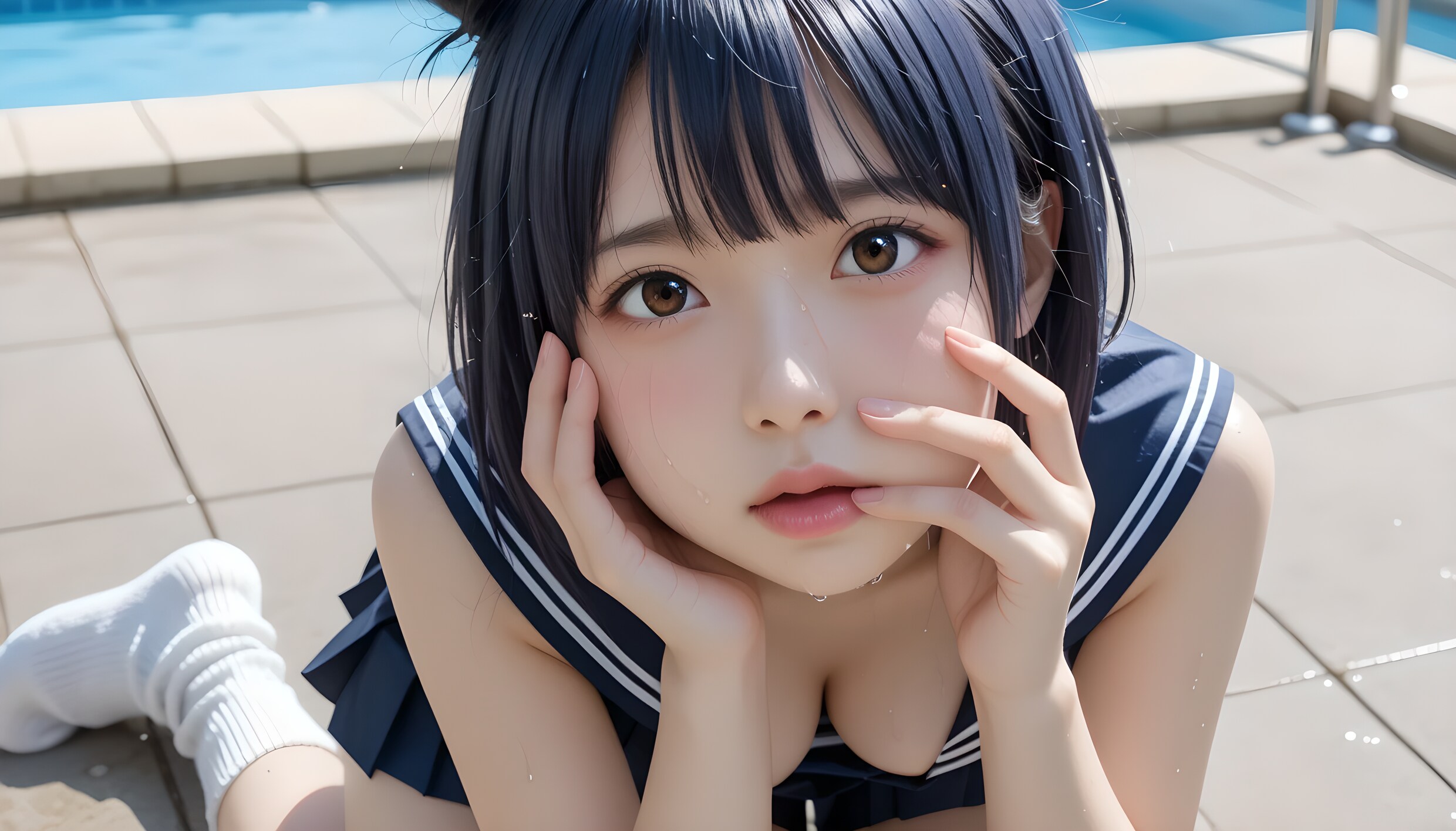 おいおいおい…プールサイドでこんな目で見つめられたら、どんな徳を積んだらそうなるねん。前世で世界救ったんか？？