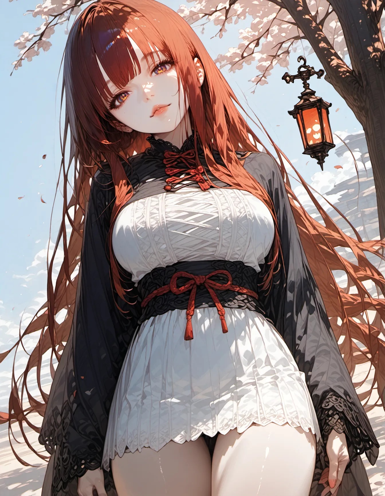 Crimson Grace Beneath the Blossoms