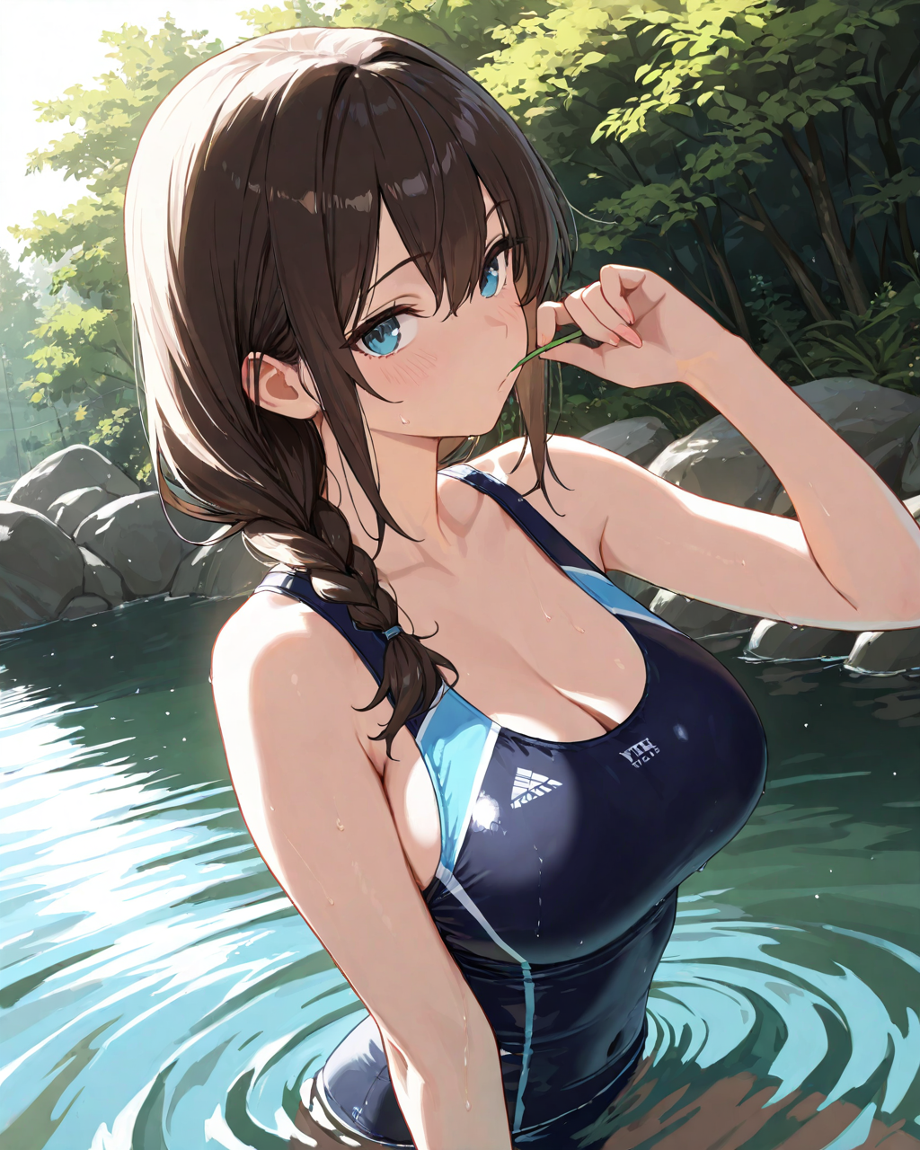 川で涼しむ