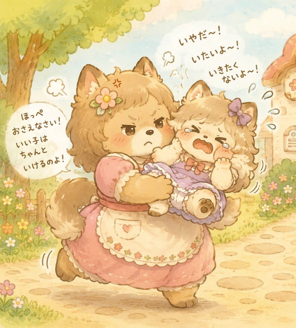 ママにだっこされてはいしゃさんへ