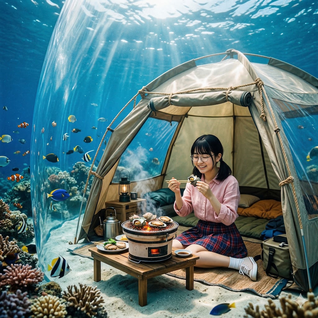 海底でキャンプするのびかちゃん
