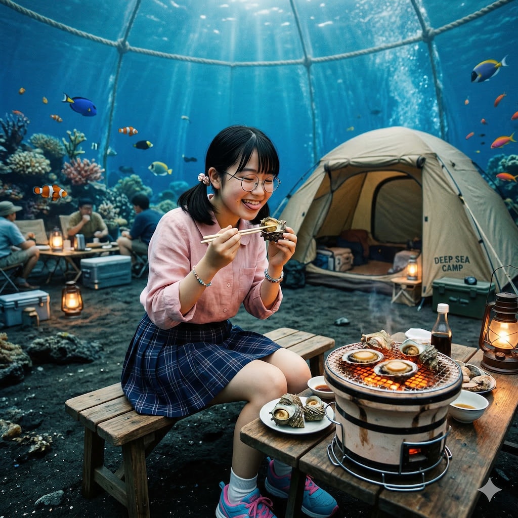 海底でキャンプするのびかちゃん