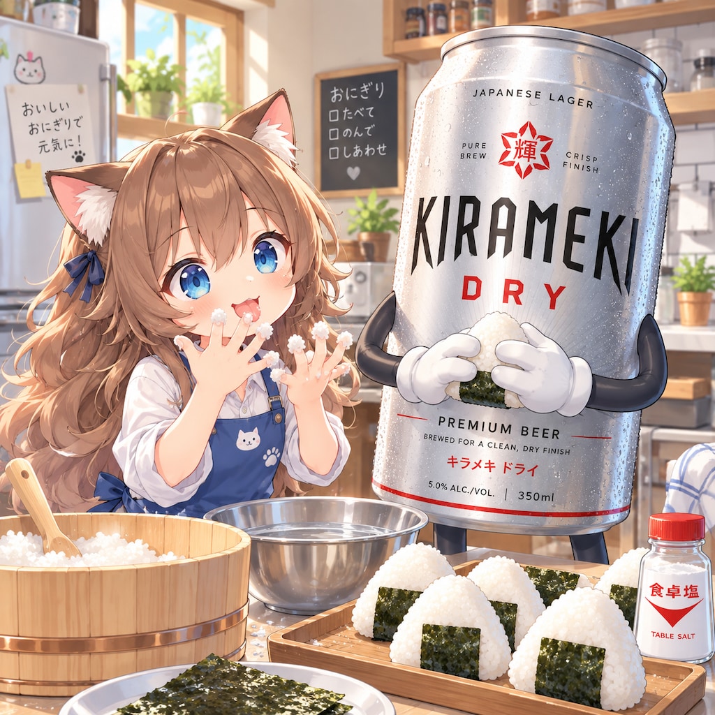 おにぎりを作る小さな女の子