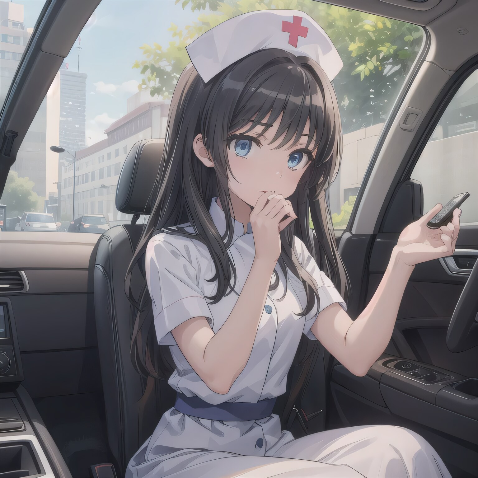 黒髪ロングで車内の少女６ | の人気AIイラスト・グラビア