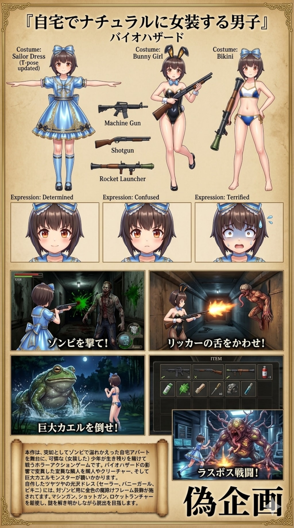 自宅でナチュラルに女装する男子　バイオハザード