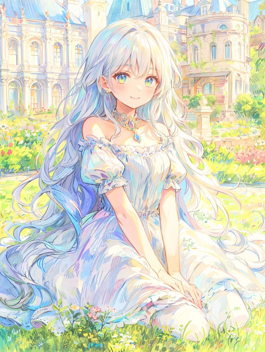 お嬢様の色鉛筆スケッチ