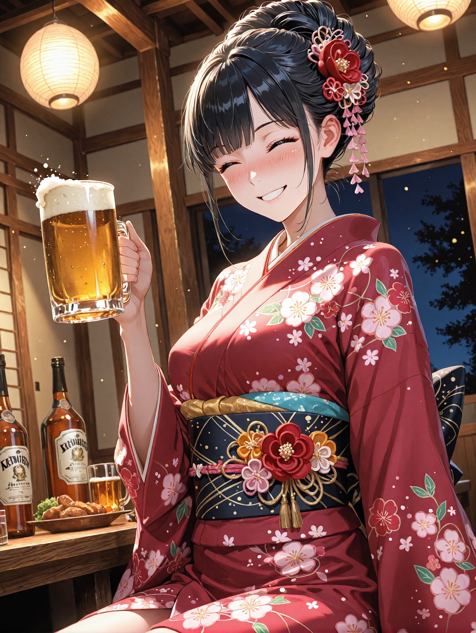 晴れ着　飲みすぎ注意