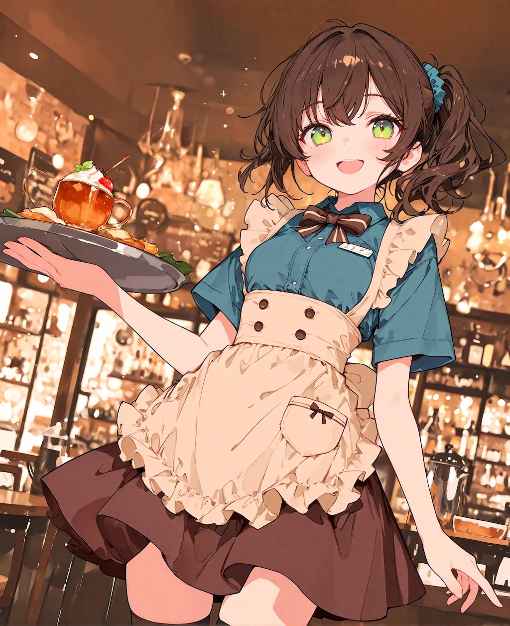 茶髪のウェイトレス少女