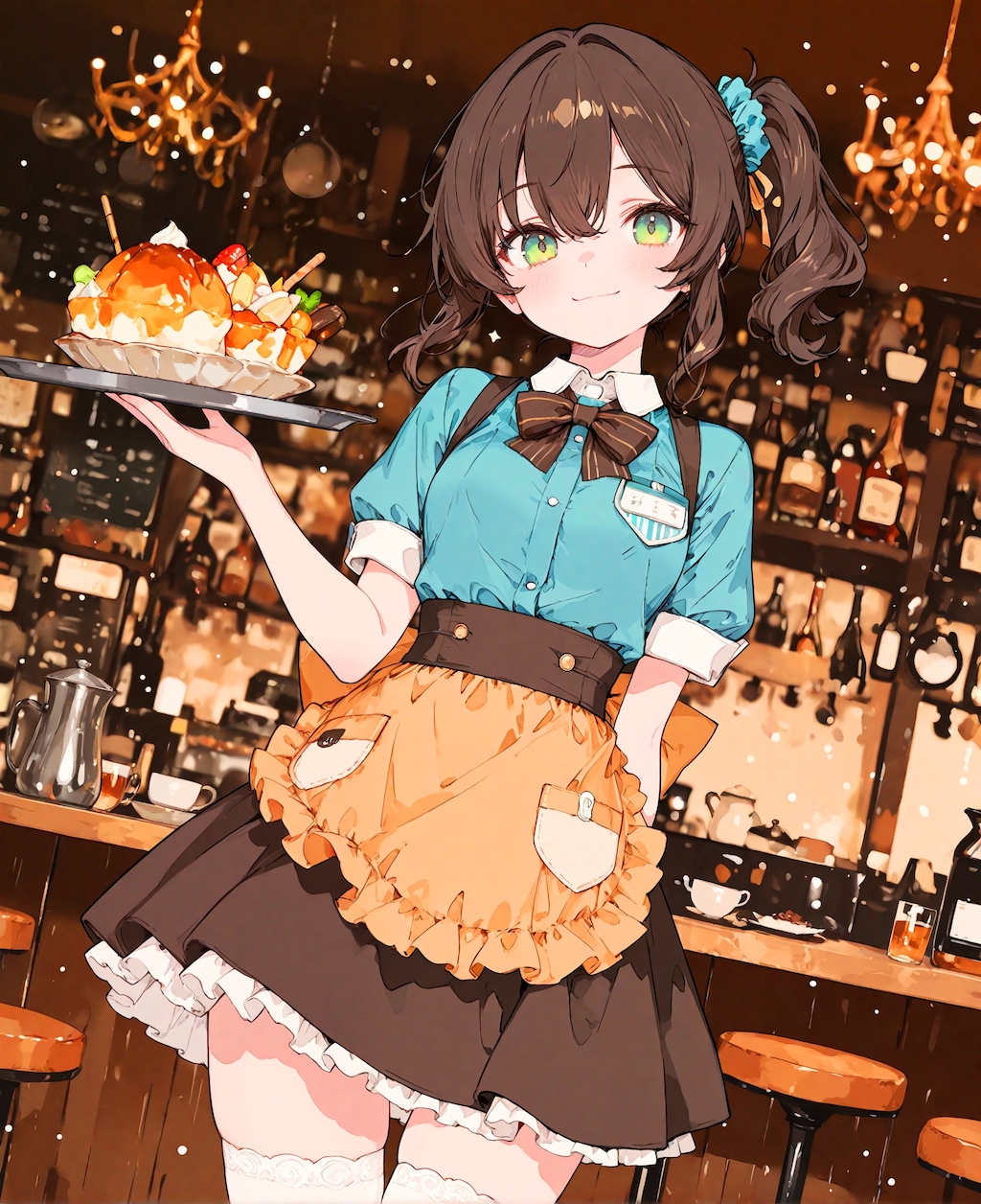 茶髪のウェイトレス少女