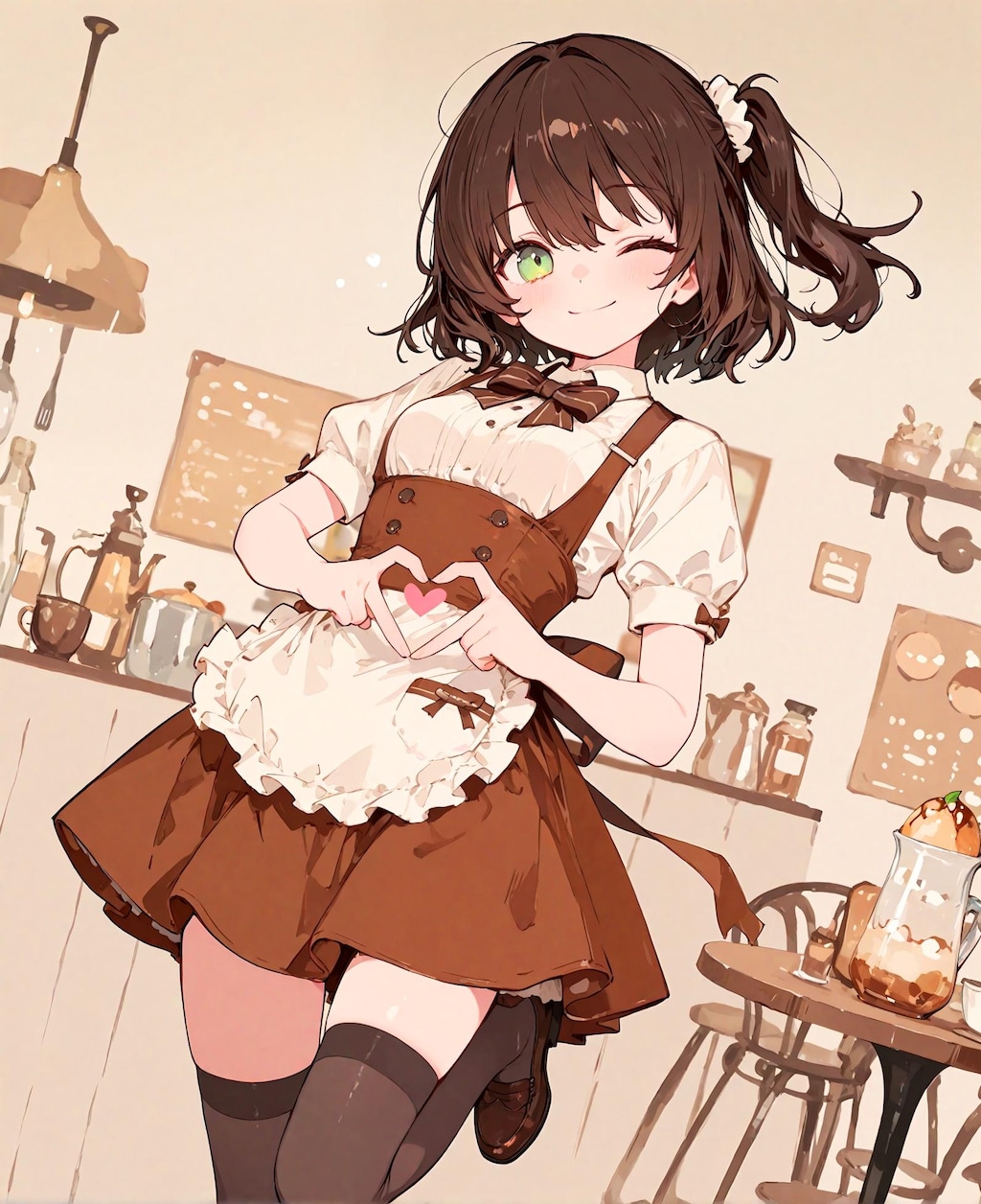 茶髪のウェイトレス少女