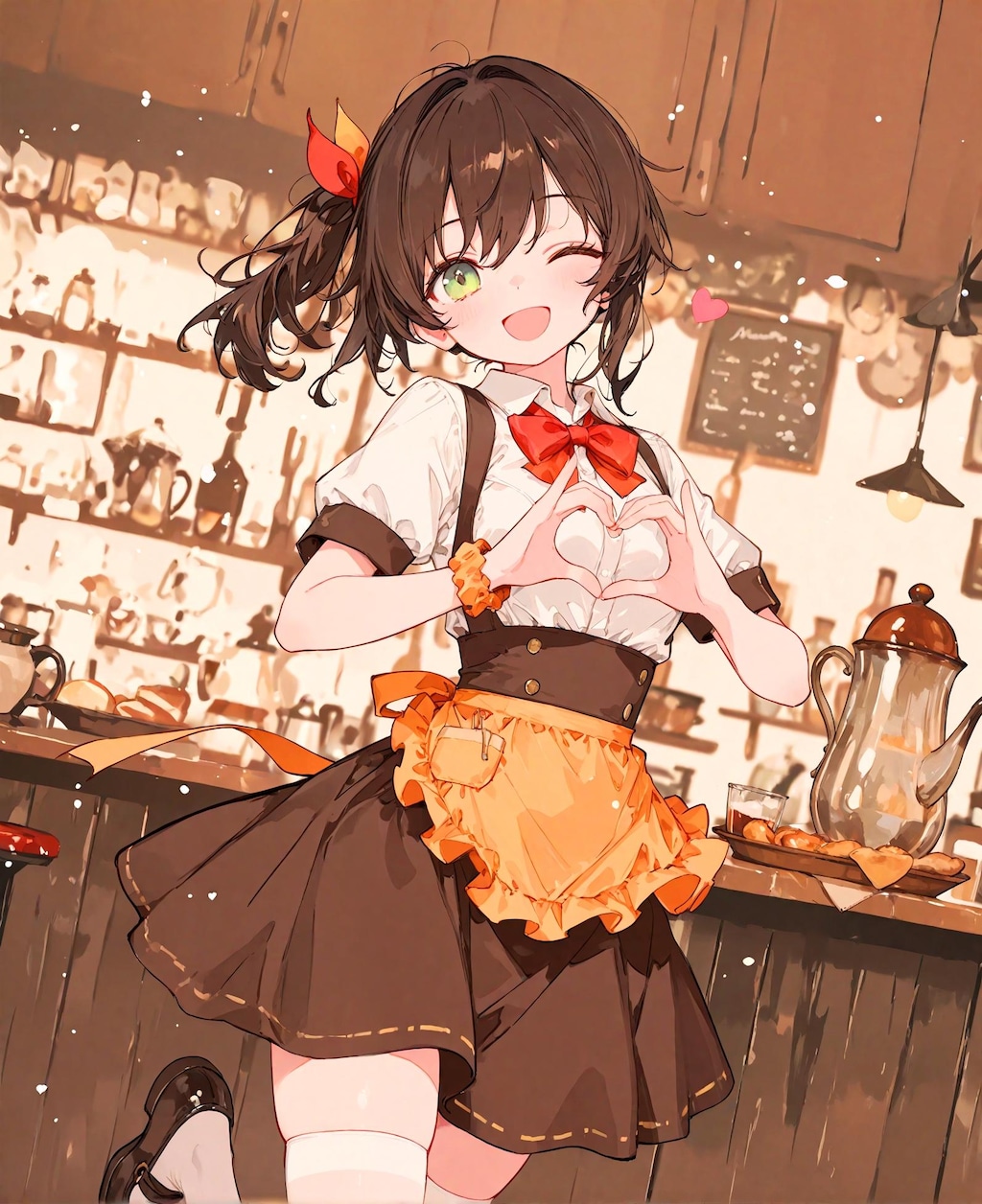 茶髪のウェイトレス少女