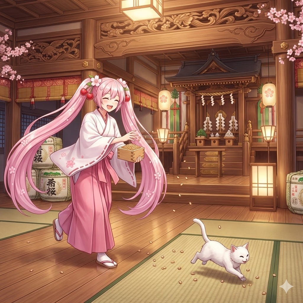 子猫と遊ぶ桜ミクさん