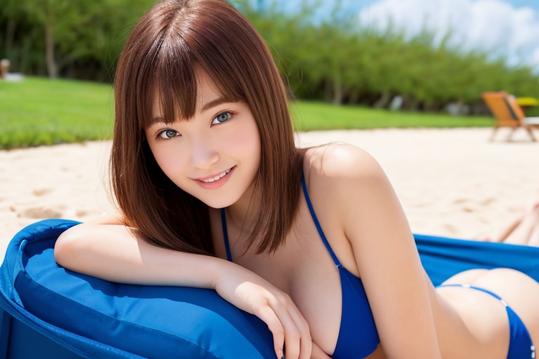 青い水着の美少女