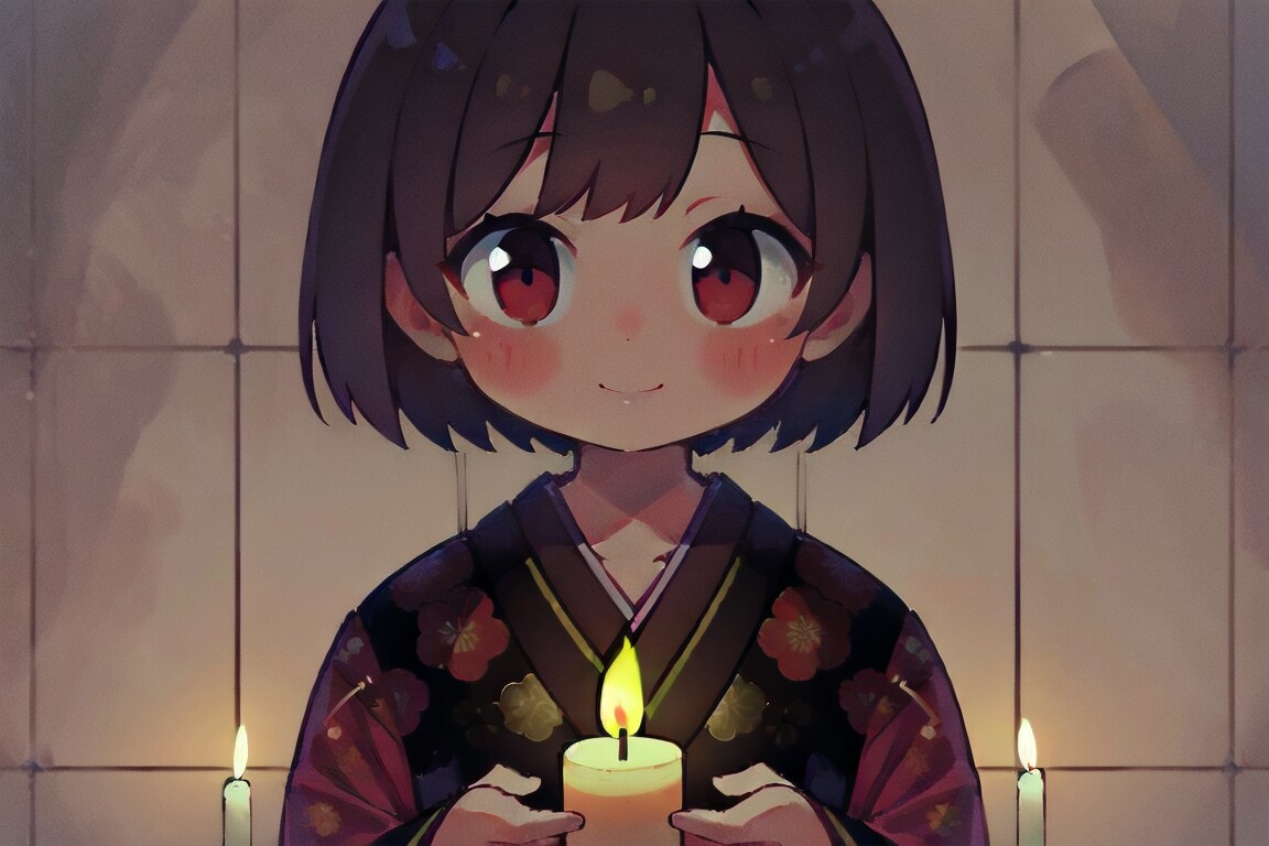蝋燭と着物少女