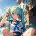 緑髪のついんてっ娘♪　海辺でぱんちら♡ 3枚目