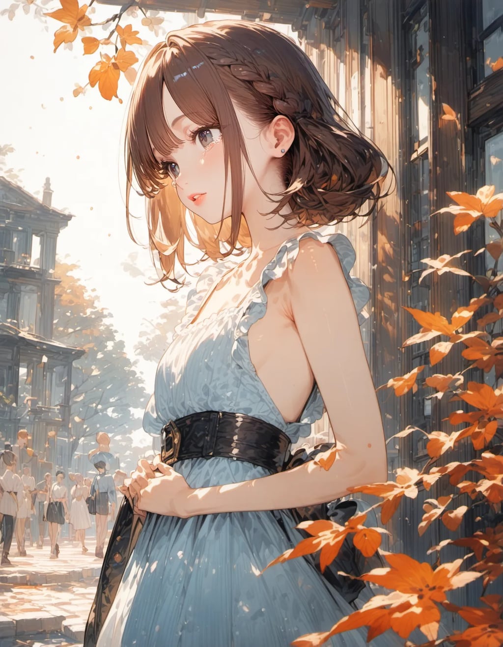 Ruffled Dress on a City Stroll