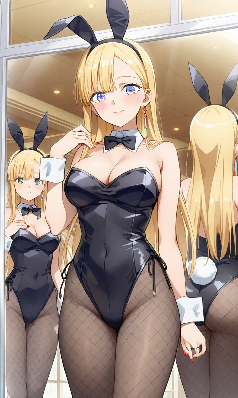 鏡を使うバニーユウグレさん
