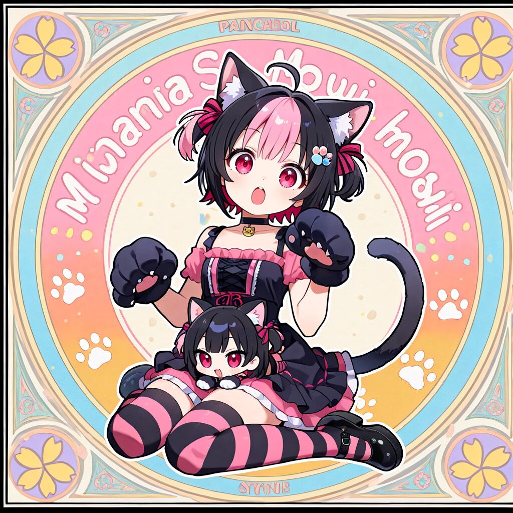 ブラック＆ピンクにゃんこグミ付属シール