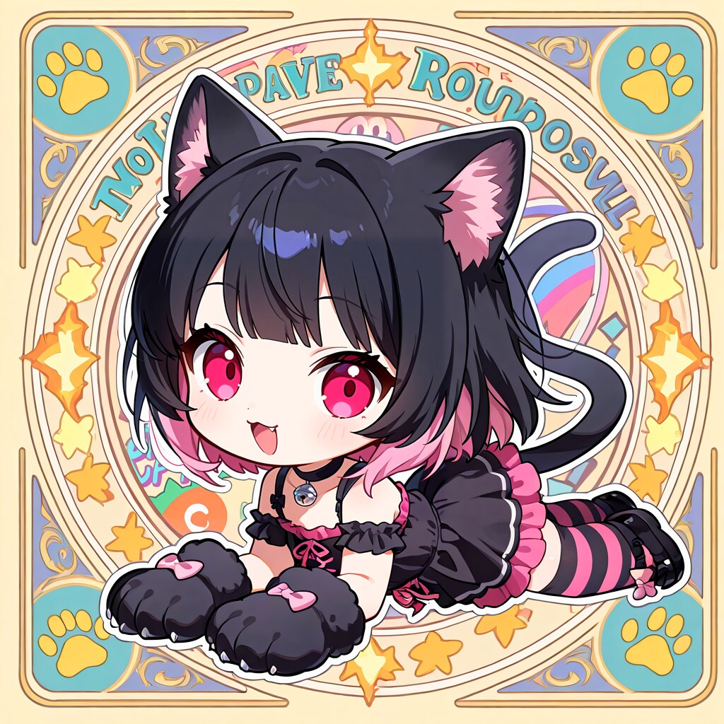 ブラック＆ピンクにゃんこグミ付属シール