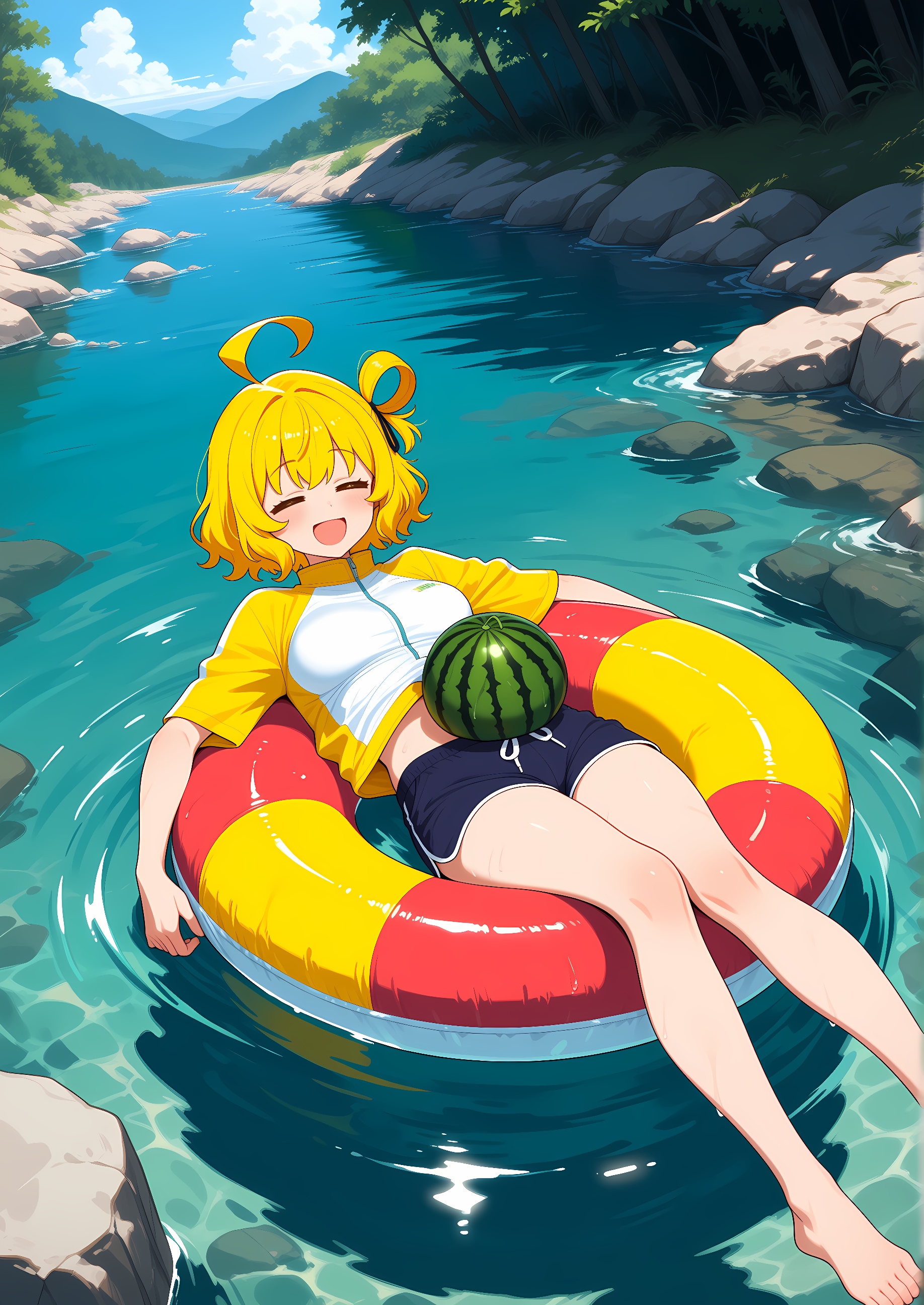 スイカと浮き輪と夏休み