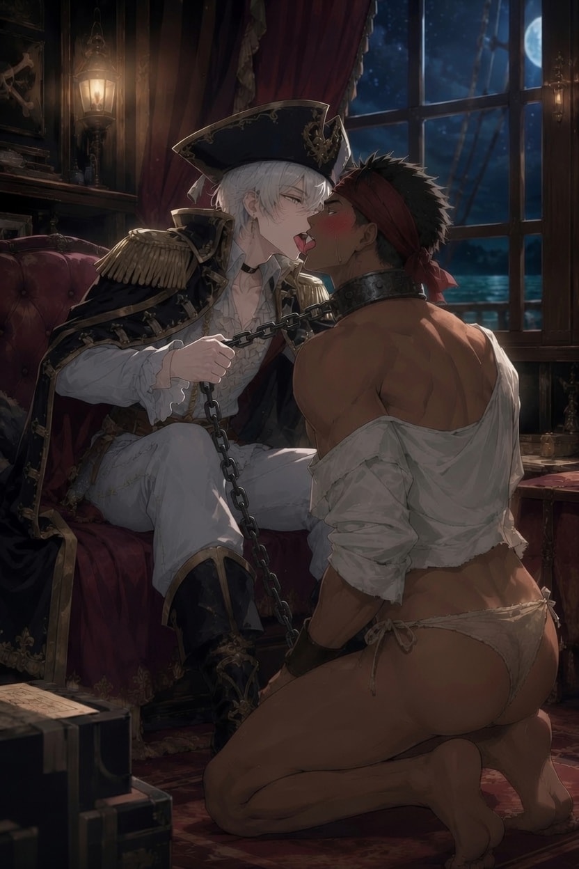 海賊船の私室でキス....