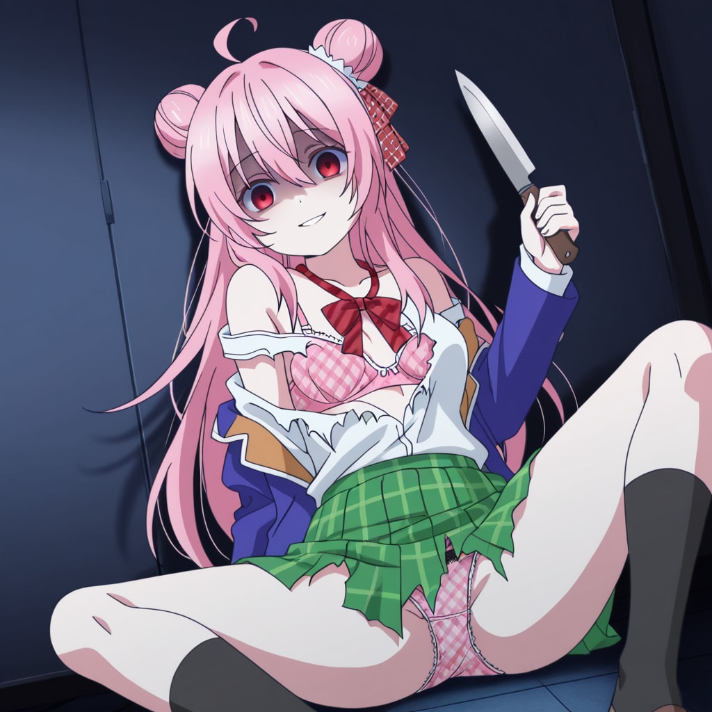 松坂さとうが床に座りボロボロ衣装でヤンデレパンチラ