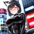 黒髪ショート猫耳ラバースーツちゃん野外羞恥調教 HolaraAI 2枚目