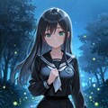 セーラー服と田舎道のホタル 5枚目