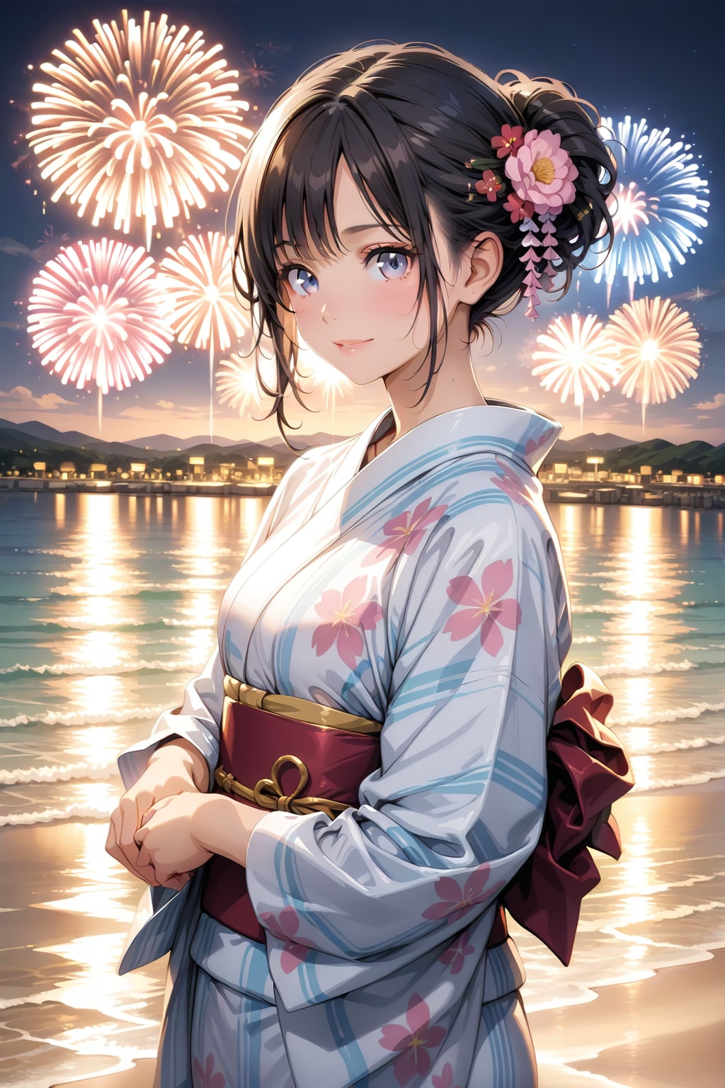 海岸と花火