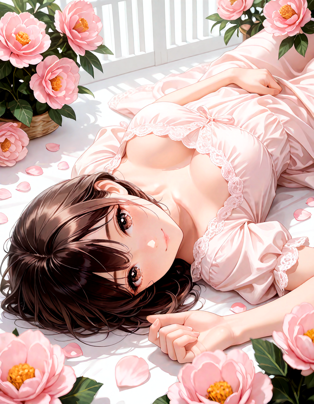 花に囲まれて
