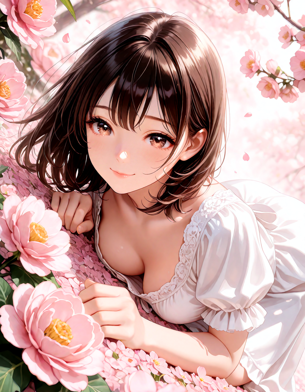 花に囲まれて