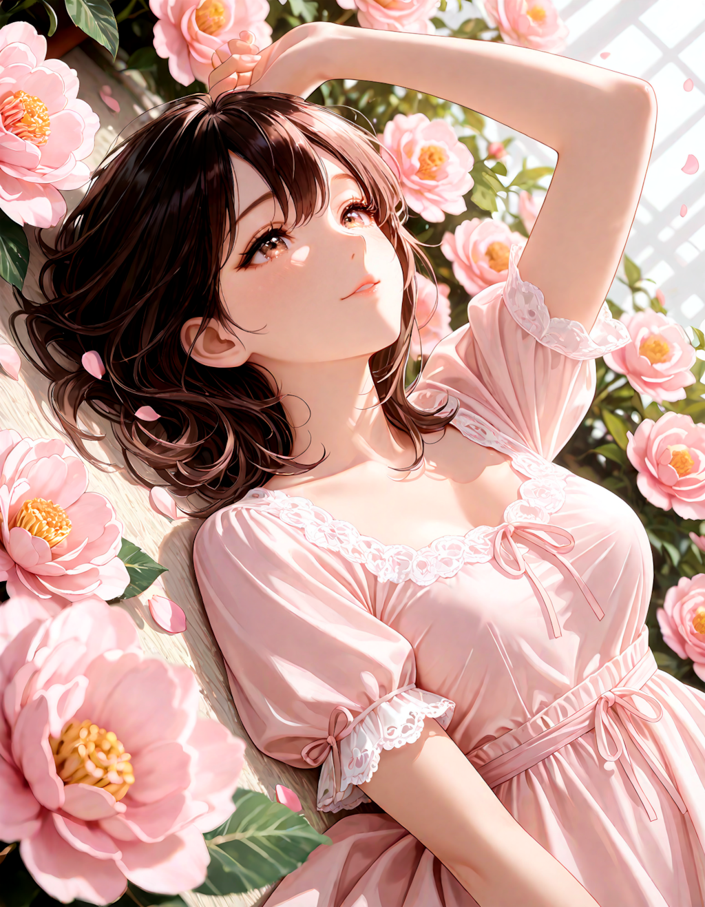 花に囲まれて