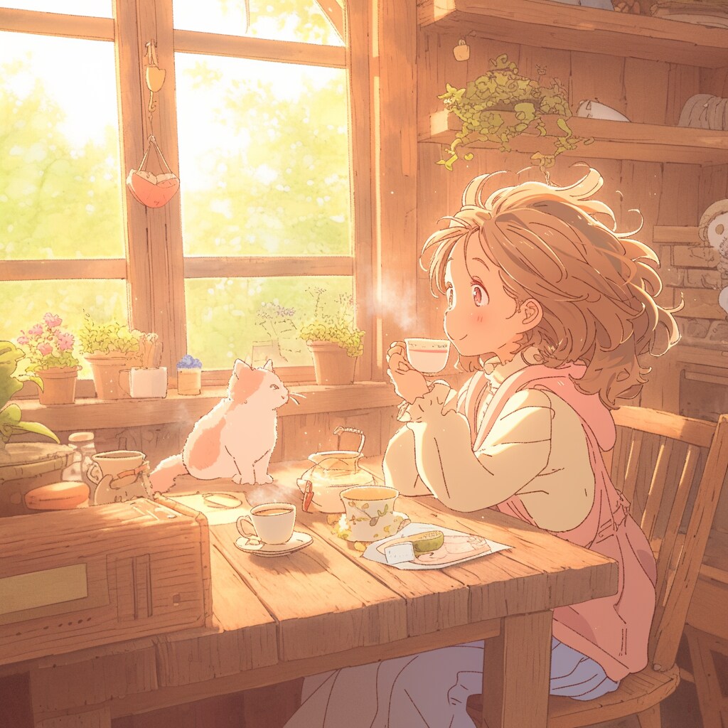 コーヒーと猫と女の子 Coffee and cats and a girl