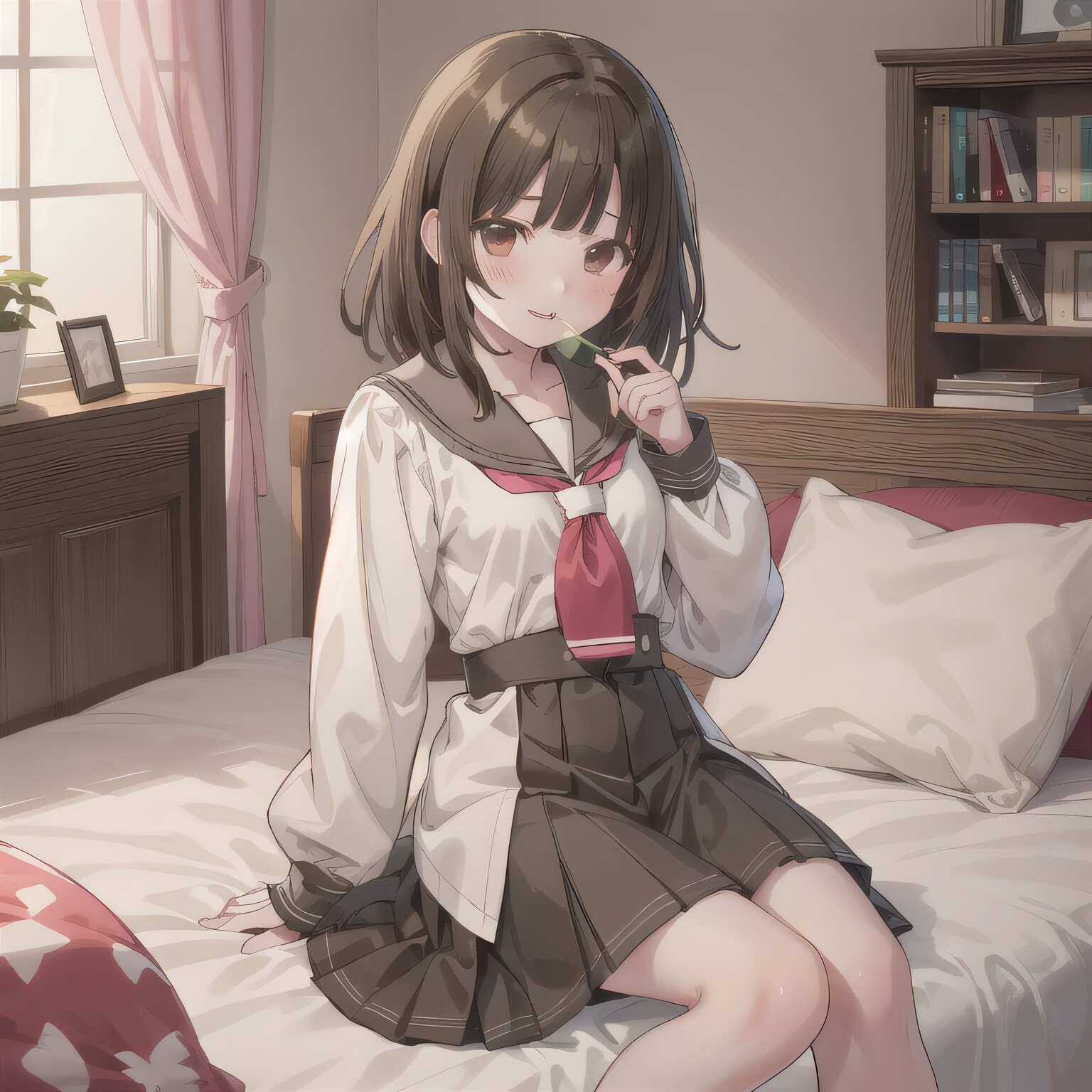 茶髪ボブで寝室の少女２ | の人気AIイラスト・グラビア