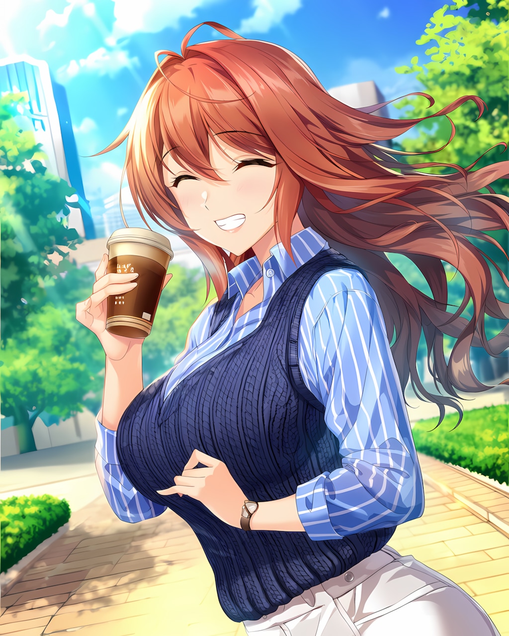 ☀️新緑の公園を通勤🌿爽やかプレッピーOL✨