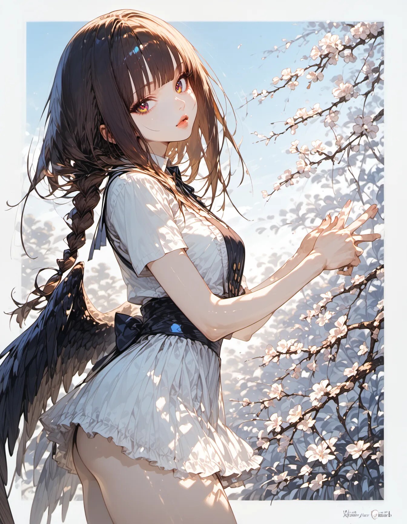 Between Black Wings and White Blossoms | の人気AIイラスト・グラビア