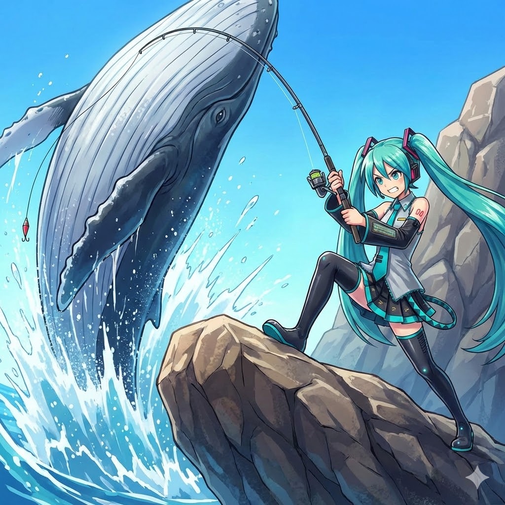 鯨を釣ってリールを巻く | の人気AIイラスト・グラビア