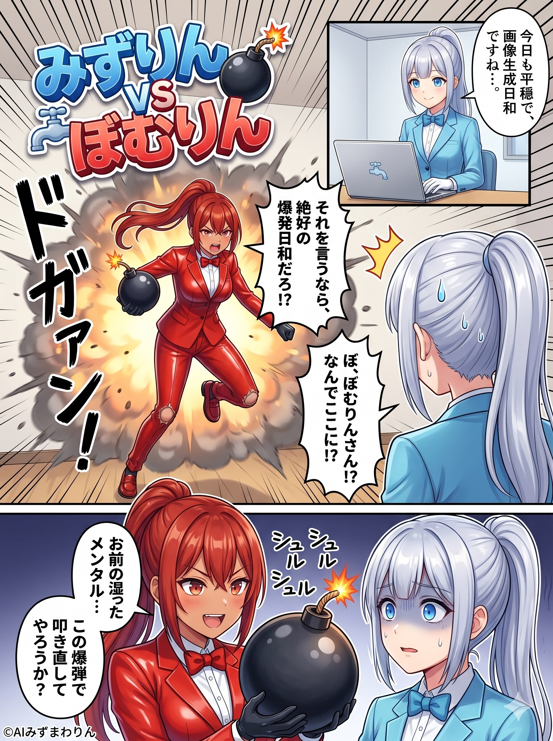 【マンガ】みずりんVSぼむりん
